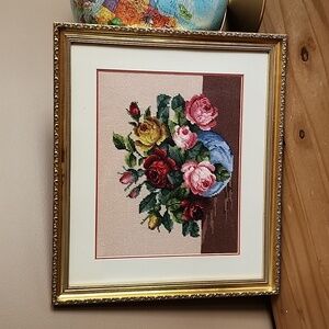 Large Vintage 1989 framed needlepoint  picture